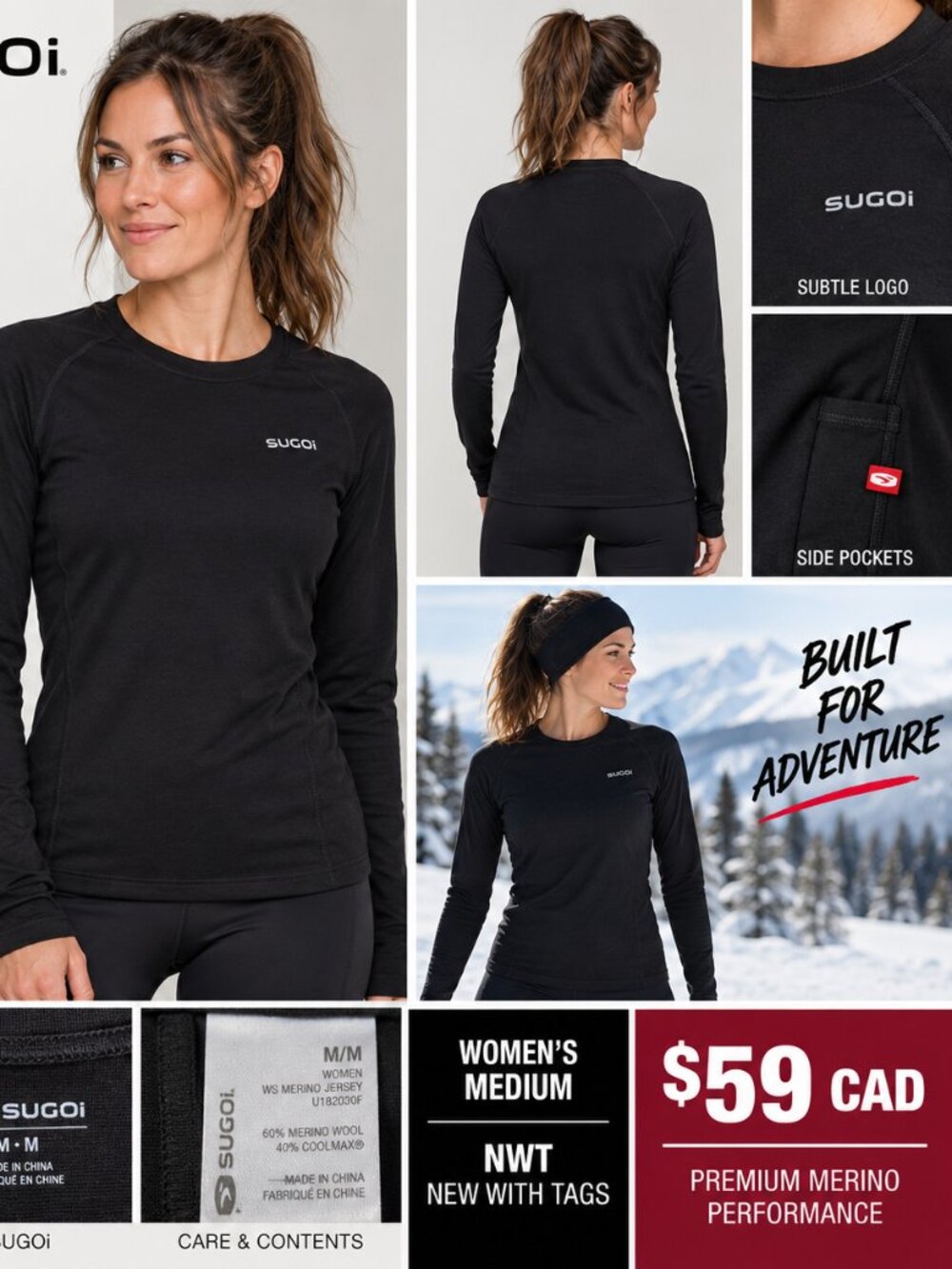 SUGOi Women’s Merino 60 Wool Long Sleeve Jersey – Medium – NWT